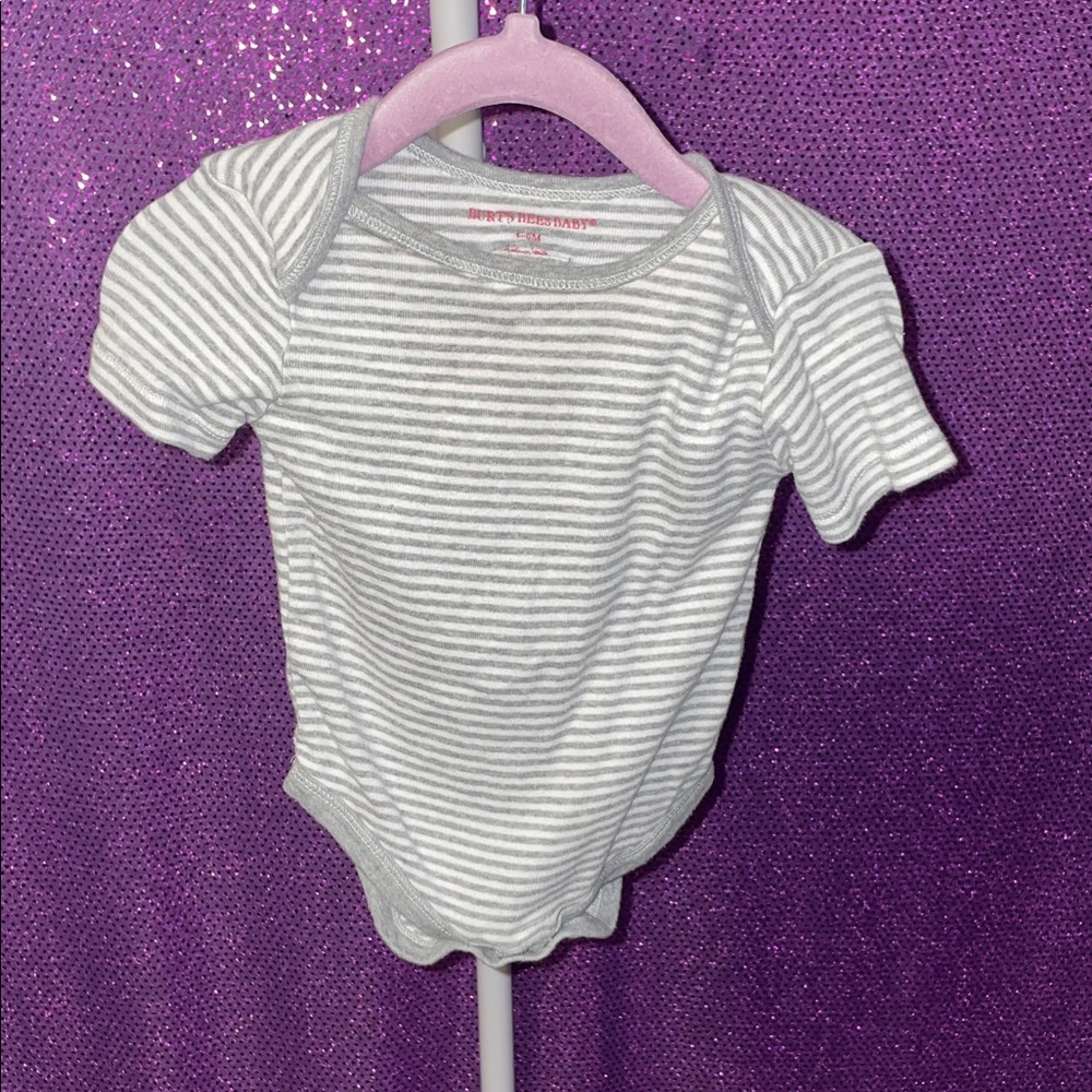 Burt's Bees Baby Unisex Gray & White Striped Bodysuit | Organic Cotton 3-6M